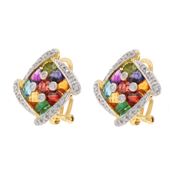 Bellarri Citrine Iolite Stud Earrings Yellow Gold 18k .24ctw Pierced/Non-Pierced - Picture 2 of 6